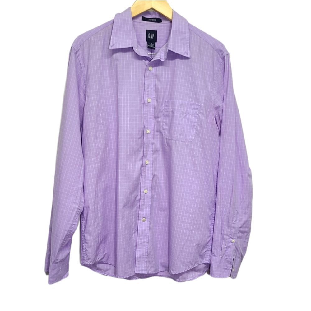 GAP Men's Casual Fitted Button Down Cotton Purple Shirt Size Medium